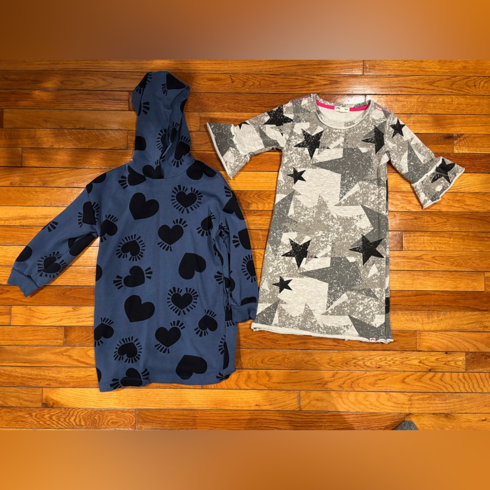 Appaman Gray and Pink Patterned Dress and Old Navy Hooded Heart Dress